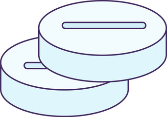 Set of round tablets icon. Painkillers, medical stroked cartoon element for modern and retro design. Simple color vector pictogram isolated on white background