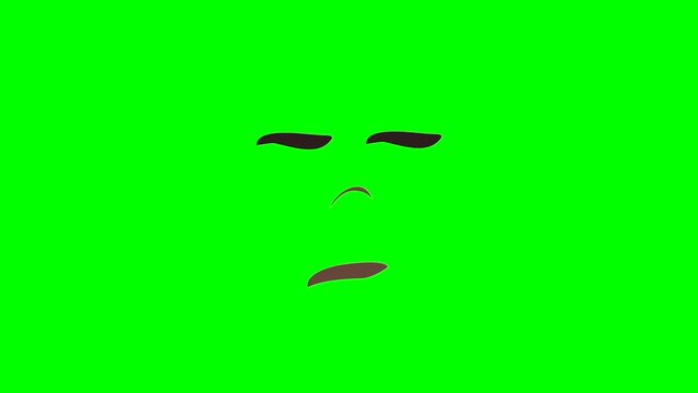 Cartoon eyes, brows,nose and talking mouth or girl or woman face on green screen for insert, chroma key green screen motion graphics stock video 3D animation. Ultra high resolution. lip syncing Facial