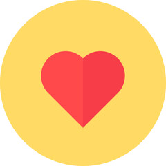 Round product approval sticker. Red heart in yellow circle, shopping process flat element for modern and retro design. Simple color vector pictogram isolated on white background