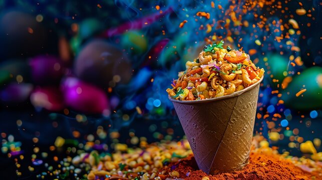 Aloo bhel is a popular Indian street food made from puffed rice, vegetables, and spices. It is a healthy and delicious snack that is perfect for any occasion.