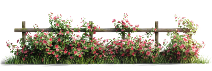 Fence with blooming flowers and green plants