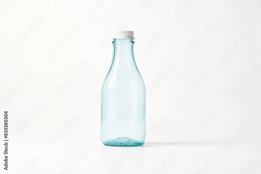 Poster Empty Glass Bottle with White Lid on White Background