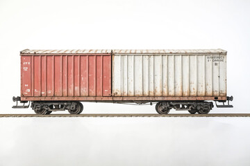 Obraz premium Red and White Freight Car on Tracks