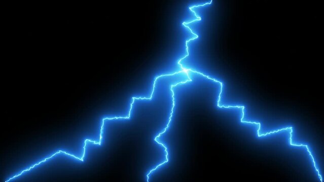 Lightning Strike Effect on a Black Background. Electric Shock. 4K