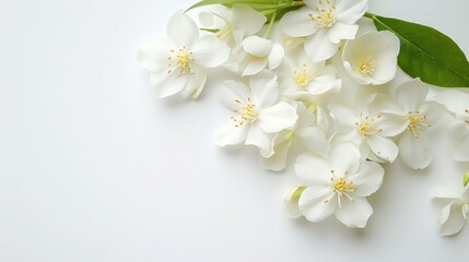 White background with fragrant white jasmine flowers. generative ai