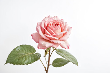 Single Pink Rose on White Background