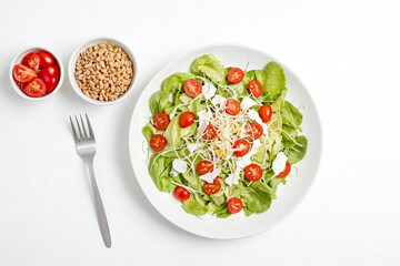 Fresh Green Salad with Cherry Tomatoes and Feta Cheese
