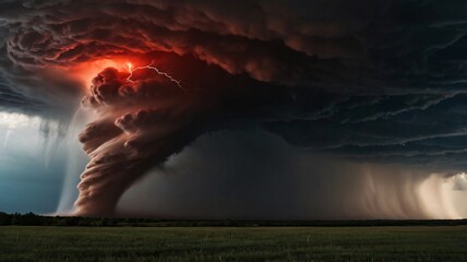 storm with red lightnings