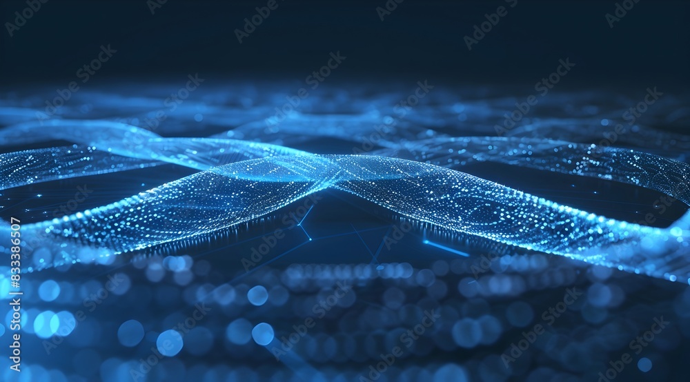 Poster a vector graphic of an infinite symbol made from glowing data points and lines, representing the end