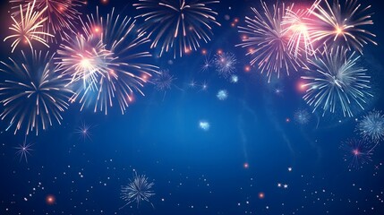 1. An elegant Happy New Year poster for 2025 featuring sparkling fireworks against a midnight blue sky, with space for customizable event details