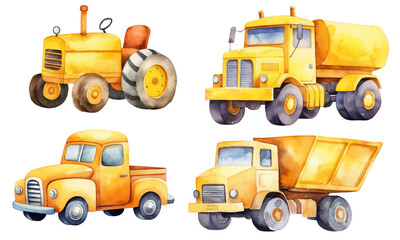 Yellow cars png cut out element set