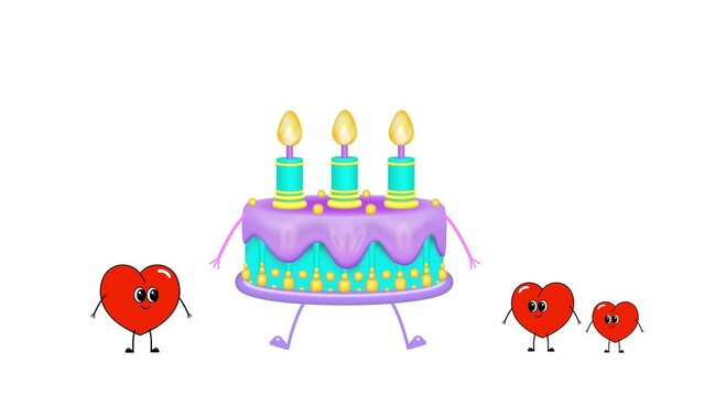  Three years. A birthday cake. Funny animation.