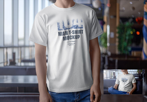 2 Mockups Men's T-Shirt in Indoor