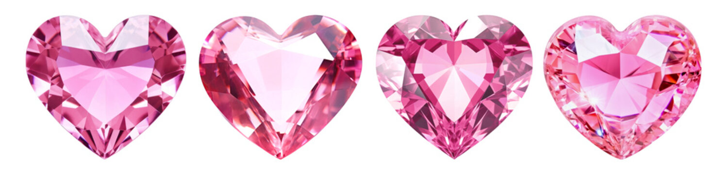Pink heart shaped diamond png cut out element set