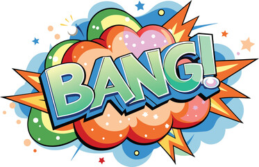 Fototapeta premium Word BANG! inside explosive cloud in comic style, flat illustration, vector illustration.