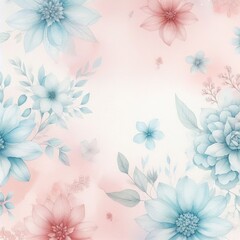 Floral card template background - Watercolor floral texture in pastel pink and blue tones - Square wedding card with delicate flower decorations