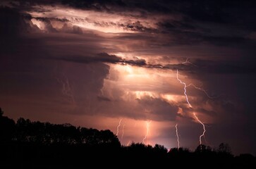 Multiple lightining thunder storm at night