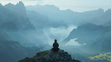 Serene Meditation on Mountain Top Illustration