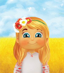 Cute little girl with wreath on head and embroidered shirt