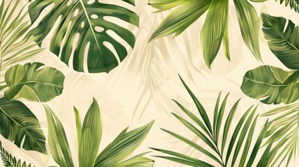 Tropical pattern in neutral colors wallpaper