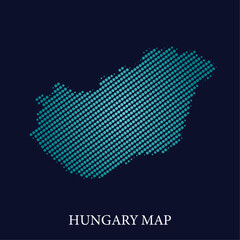 Obraz premium Modern halftone dot effect on dark background with map of Hungary