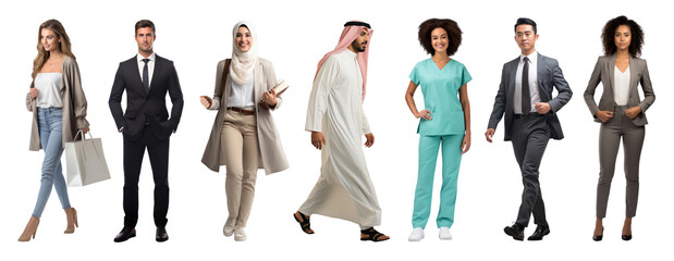 People walking adult png element set on transparent background
