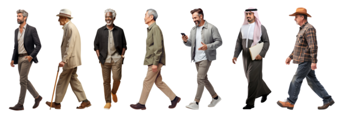 Man standing walking adult. png element set on transparent background