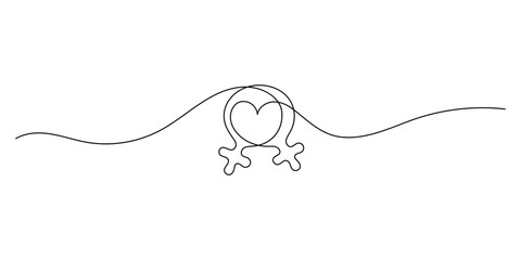 One solid line gender symbol on white background. One line with woman and woman signs. minimalist graphics © Maryna