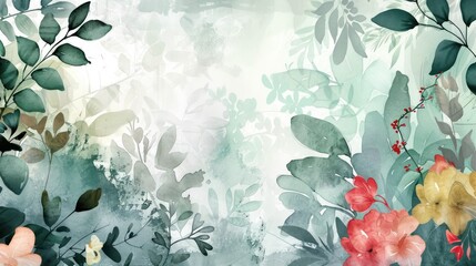 Watercolor botanical garden illustration wallpaper