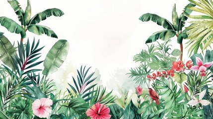 Watercolor botanical garden illustration wallpaper