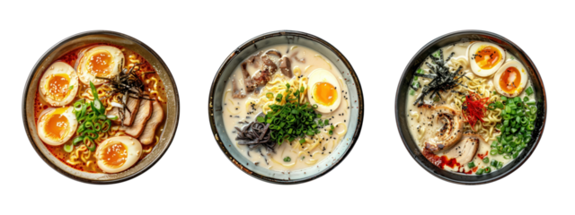 Top view of ramen png element set on transparent background