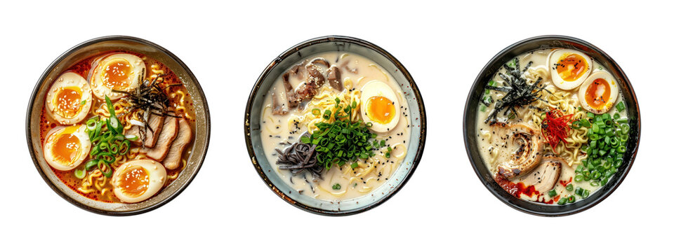 Top view of ramen png element set on transparent background