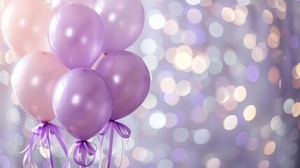 Purple and pink balloons against a sparkly background. Perfect for celebration and party themes.