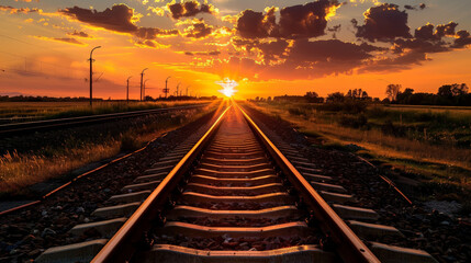 Fototapeta premium railway in the sunset