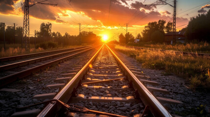 Fototapeta premium railway in the sunset