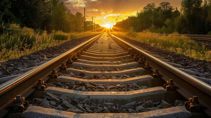 Naklejka premium railway in the sunset