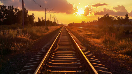 Fototapeta premium railway in the sunset