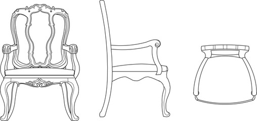 Vector illustration sketch of luxury interior furniture design drawing ethnic vintage classic living room chair 