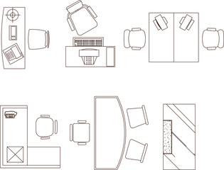 Vector illustration sketch of office desk furniture design drawing for employees working