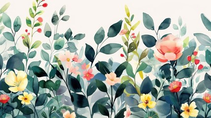 Watercolor botanical garden illustration wallpaper