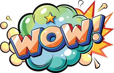 Obraz premium Word WOW! inside explosive cloud in comic style, flat illustration, vector illustration.