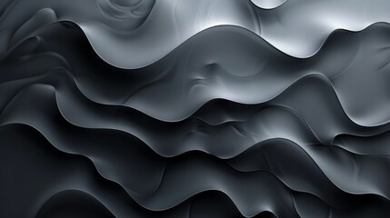 Obraz premium Abstract 3D rendering of wavy, layered textures in shades of black and gray, creating a surreal, modern, and artistic visual experience.