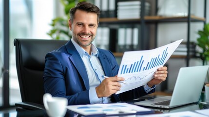 Fototapeta premium Confident Businessman Holding Financial Report in Office