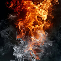 Fototapeta premium fire flames with smoke on a black backgroundDynamic fusion of fiery flames and swirling smoke, capturing the raw power and mesmerizing movement of elemental forces in vivid detail. 