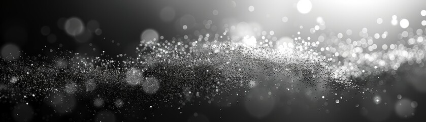 Abstract black and white image of shimmering particles in motion. Perfect for backgrounds, presentations, and artistic creations.