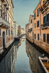 view of reflected venetian houses in cannaregio