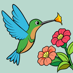 Hummingbird sipping nectar from flowers