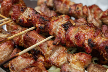 BBQ pork on iron skewer
