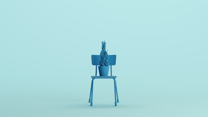 Blue chair plant vintage school seat soft tones pale background 3d illustration render digital rendering	