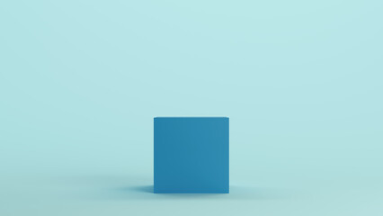 Blue cube geometric shape face solid structure soft tones pale background 3d illustration render digital rendering	
